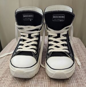 Skechers Black and White Canvas Platform High-Top Sneakers